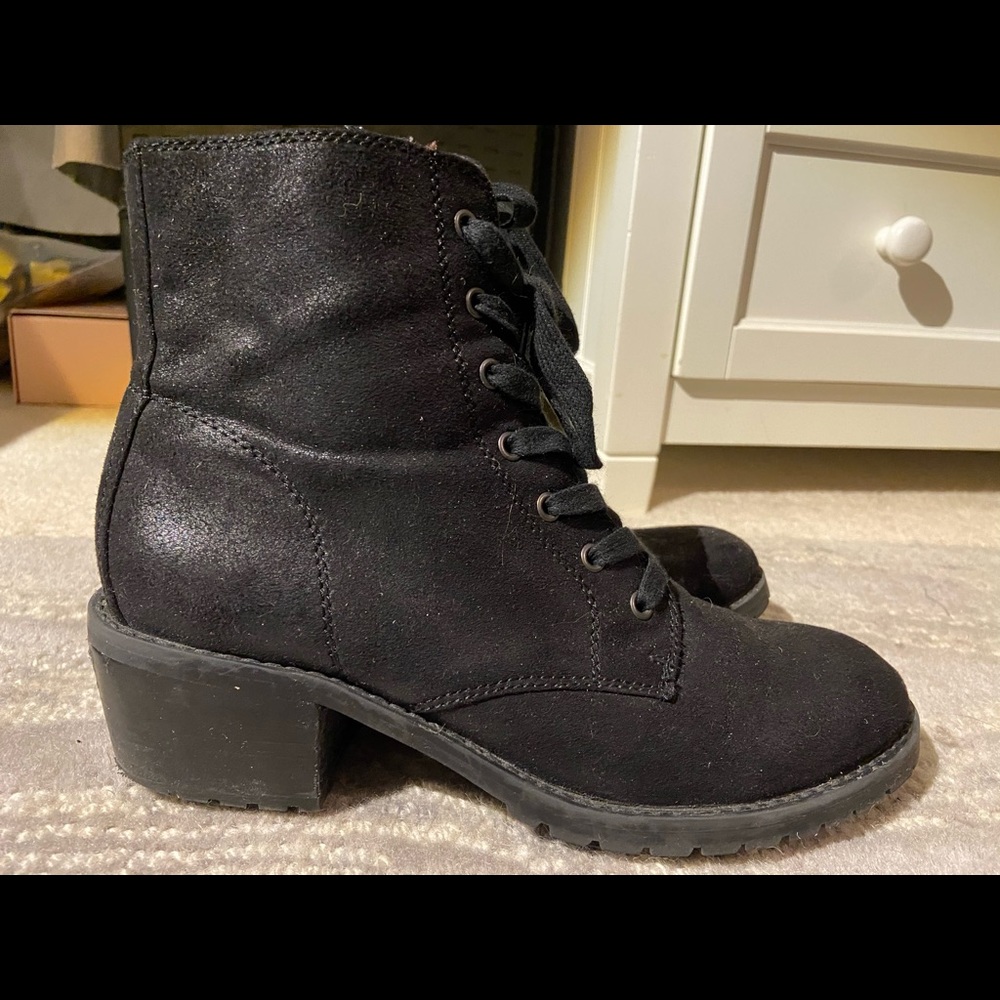 Black low heel combat boots